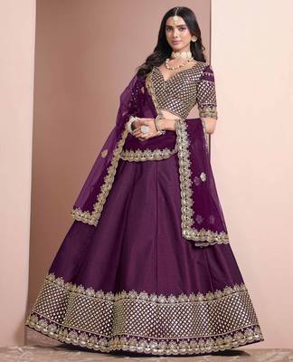 Purple Art Silk Heavy Thread Embroidery With Sequins Work Lehenga Choli set with blouse and dupatta 3