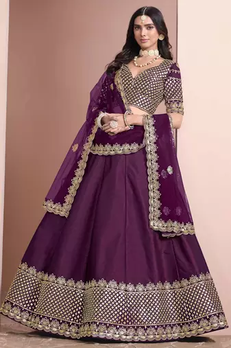 Purple Art Silk Heavy Thread Embroidery With Sequins Work Lehenga Choli set with blouse and dupatta