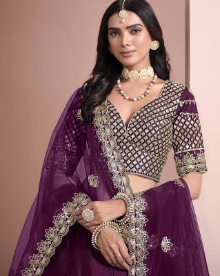 Purple Art Silk Heavy Thread Embroidery With Sequins Work Lehenga Choli set with blouse and dupatta 4