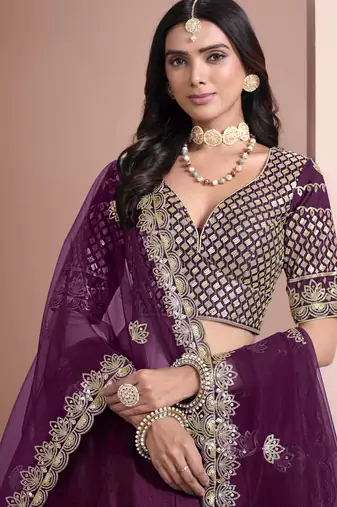 Purple Art Silk Heavy Thread Embroidery With Sequins Work Lehenga Choli set with blouse and dupatta