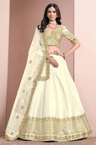 Off White Art Silk Heavy Thread Embroidery With Sequins Work Lehenga Choli set with blouse and dupatta
