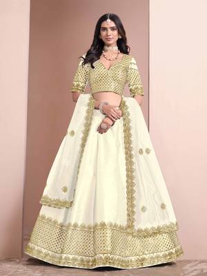 Off White Art Silk Heavy Thread Embroidery With Sequins Work Lehenga Choli set with blouse and dupatta 2