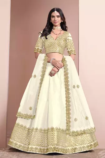 Off White Art Silk Heavy Thread Embroidery With Sequins Work Lehenga Choli set with blouse and dupatta