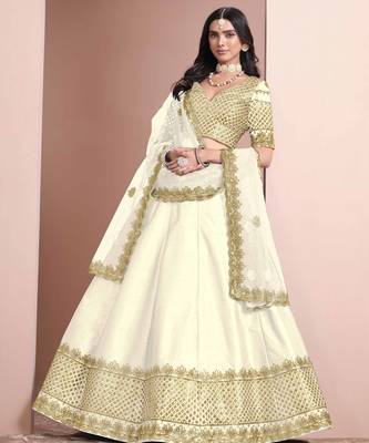 Off White Art Silk Heavy Thread Embroidery With Sequins Work Lehenga Choli set with blouse and dupatta 3