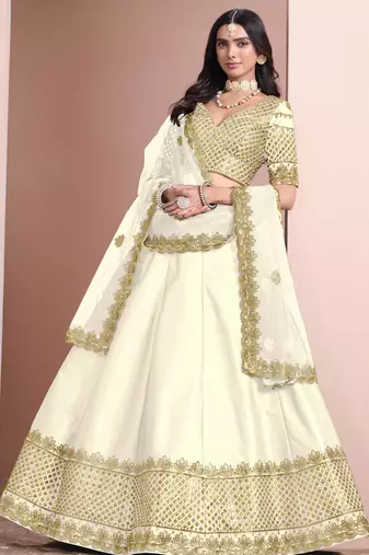 Off White Art Silk Heavy Thread Embroidery With Sequins Work Lehenga Choli set with blouse and dupatta