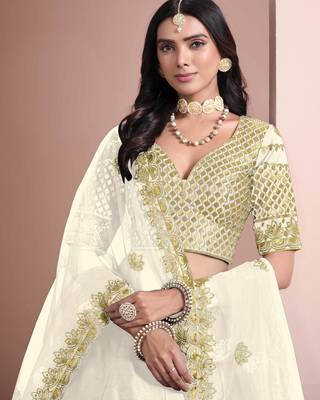 Off White Art Silk Heavy Thread Embroidery With Sequins Work Lehenga Choli set with blouse and dupatta 4