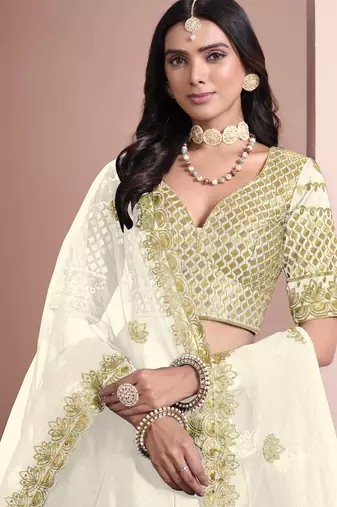 Off White Art Silk Heavy Thread Embroidery With Sequins Work Lehenga Choli set with blouse and dupatta