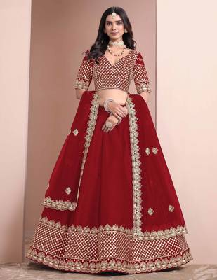 Red  art silk heavy thread embroidery with sequins work lehenga choli set with blouse and dupatta 2