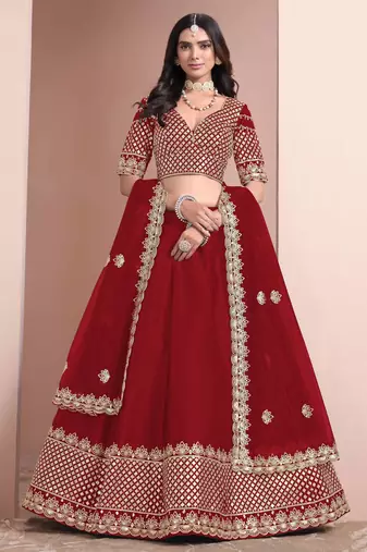 Red  art silk heavy thread embroidery with sequins work lehenga choli set with blouse and dupatta