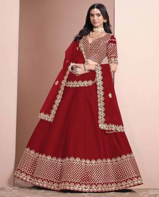 Red  art silk heavy thread embroidery with sequins work lehenga choli set with blouse and dupatta 3