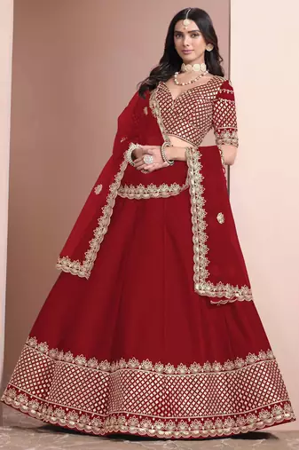 Red  art silk heavy thread embroidery with sequins work lehenga choli set with blouse and dupatta