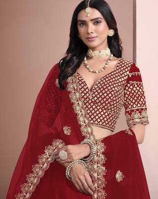 Red  art silk heavy thread embroidery with sequins work lehenga choli set with blouse and dupatta 4
