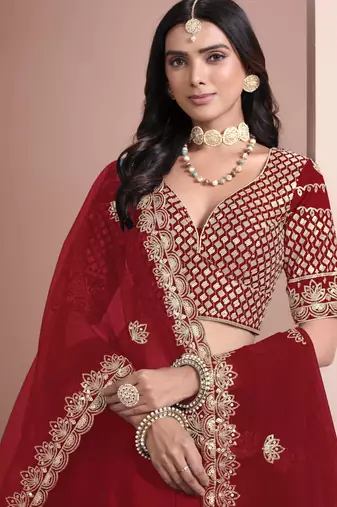Red  art silk heavy thread embroidery with sequins work lehenga choli set with blouse and dupatta