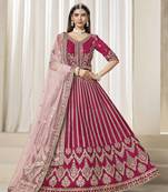 Dark Pink art silk heavy thread embroidery with sequins work lehenga choli set with blouse and dupatta