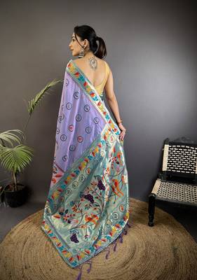 lavender soft silk blend paithani meenakari zari weaving saree 3