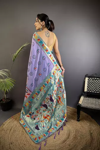 lavender soft silk blend paithani meenakari zari weaving saree