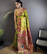 light green soft silk blend paithani meenakari zari weaving saree