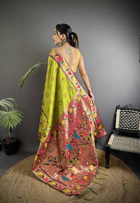 light green soft silk blend paithani meenakari zari weaving saree 3