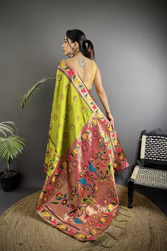 light green soft silk blend paithani meenakari zari weaving saree