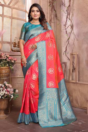 pink soft silk blend banarasi zari woven saree