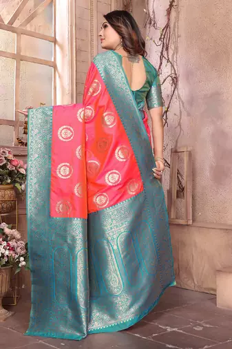 pink soft silk blend banarasi zari woven saree