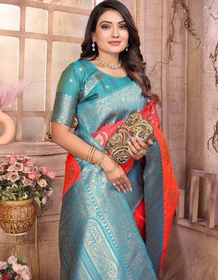 pink soft silk blend banarasi zari woven saree 6