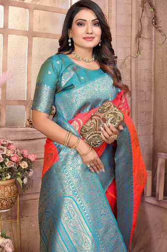 pink soft silk blend banarasi zari woven saree