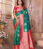 green soft silk blend banarasi zari woven saree