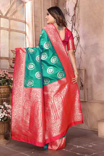 green soft silk blend banarasi zari woven saree