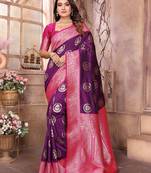 purple soft silk blend banarasi zari woven saree