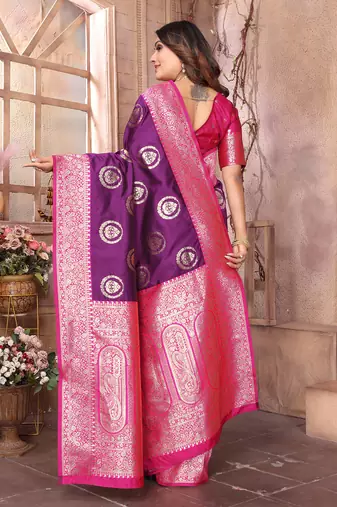purple soft silk blend banarasi zari woven saree