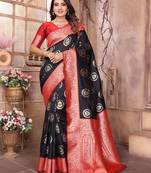 black soft silk blend banarasi zari woven saree