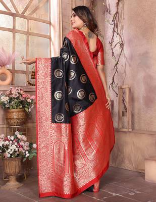black soft silk blend banarasi zari woven saree 4