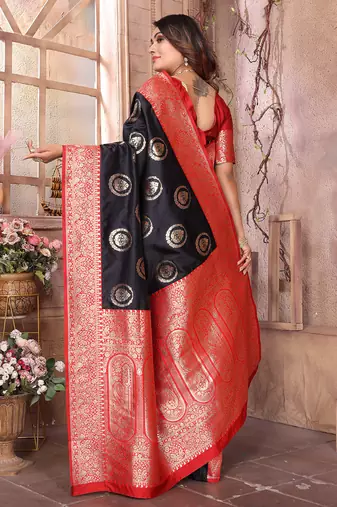 black soft silk blend banarasi zari woven saree