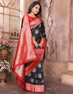black soft silk blend banarasi zari woven saree 5