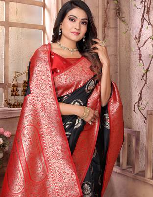 black soft silk blend banarasi zari woven saree 6