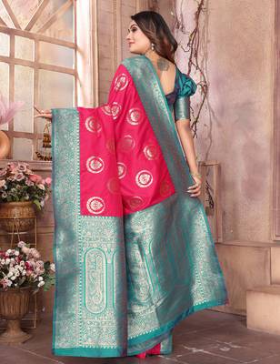 hot pink soft silk blend banarasi zari woven saree 4