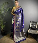purple soft lichi silk blend  golden zari paisley banarasi saree