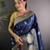 navy blue soft lichi silk blend  golden zari paisley banarasi saree