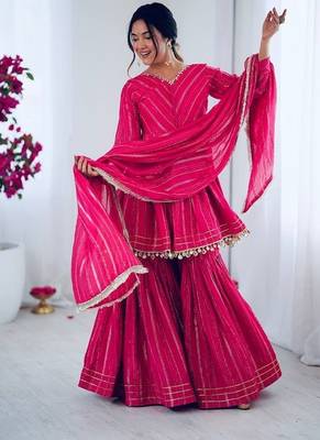 Ranipink mal chanderi with mirror & hand work sharara suit 1
