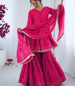 Ranipink mal chanderi with mirror & hand work sharara suit