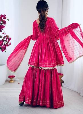 Ranipink mal chanderi with mirror & hand work sharara suit 2