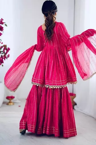 Ranipink mal chanderi with mirror & hand work sharara suit