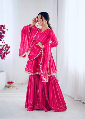 Ranipink mal chanderi with mirror & hand work sharara suit 3