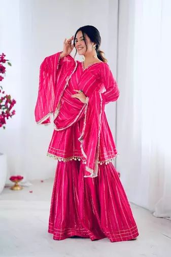 Ranipink mal chanderi with mirror & hand work sharara suit