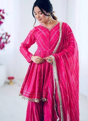 Ranipink mal chanderi with mirror & hand work sharara suit 4