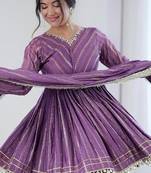 Lavender mal chanderi with mirror & hand work sharara suit