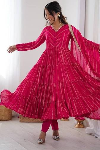 Ranipink mal chanderi real mirror with handwork wedding anarkali suit