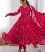 Ranipink mal chanderi real mirror with handwork wedding anarkali suit