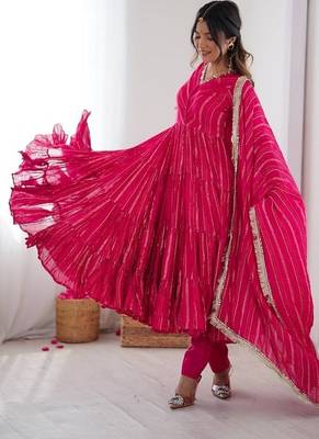 Ranipink mal chanderi mirror with hand anarkali suit 2